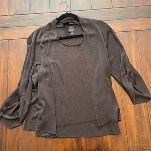 Eileen Fischer tank and cardigan combo.  Dark brown.  Size large.